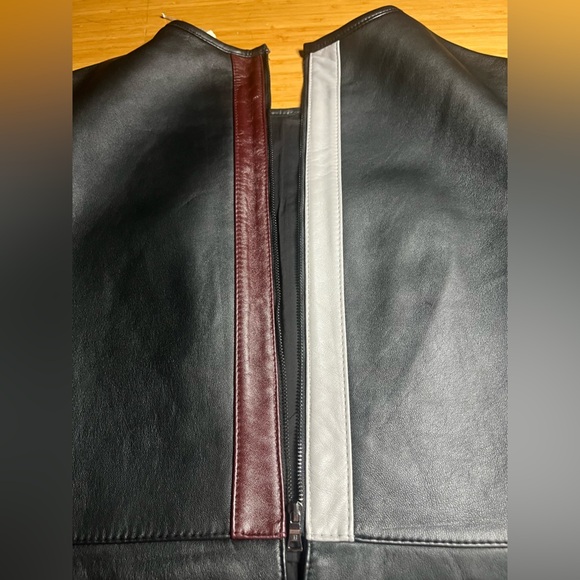 NWOT BCBG Max Azria Runway leather top with color-blocked panels. Size L - Picture 8 of 9